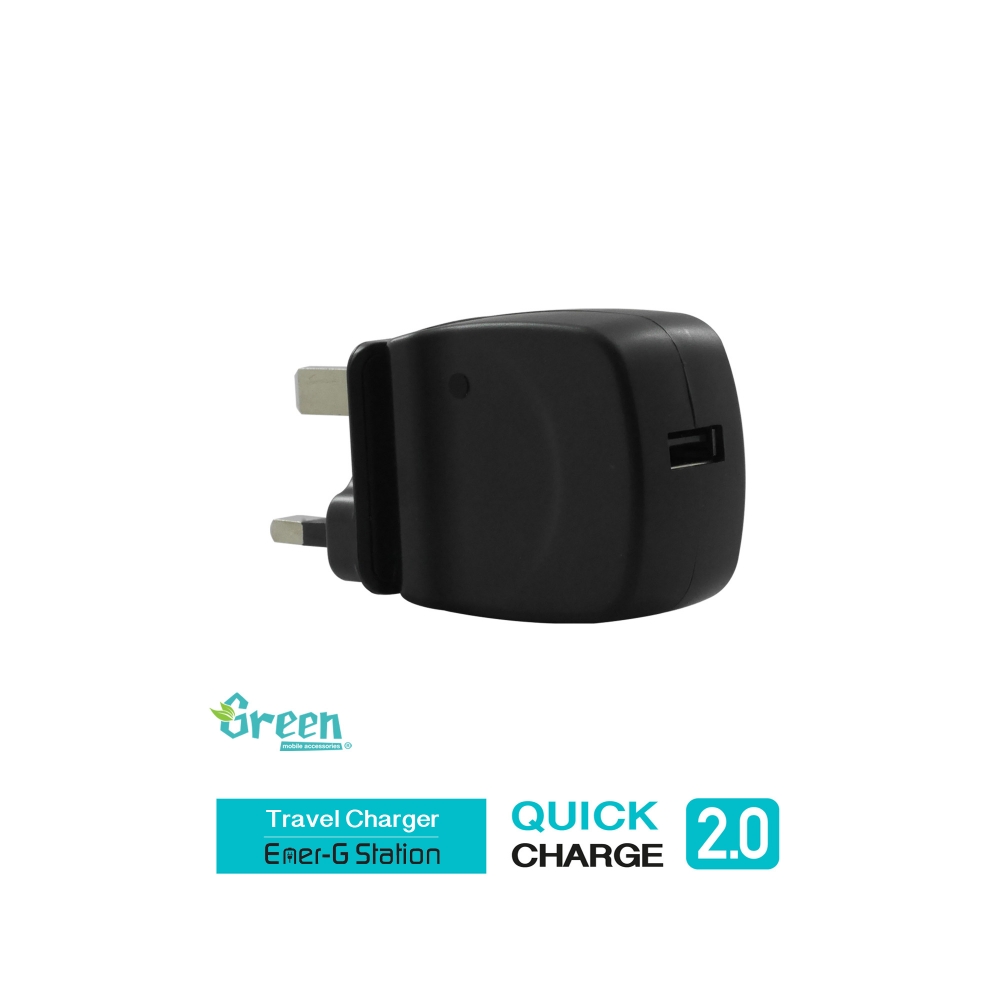 Green | Quick Charge 2.0 | Exchangeable AC Plugs Travel Charger GR-QC30
