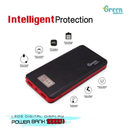 Green | Digital Display 10,000mAh 2 USB Port | Power Bank GR-PBD100