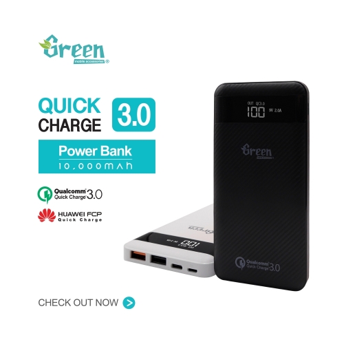 Green | Quick Charge 3.0 10,000mAh 2 USB Port | Power Bank GR-PBQC200