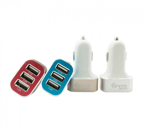 Green | 25.5W 3 USB Port 5.1A | Car Charger (White) GR-CC-510